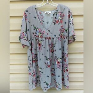 Wonderland by Orange babydoll floral stripe popover dress size L